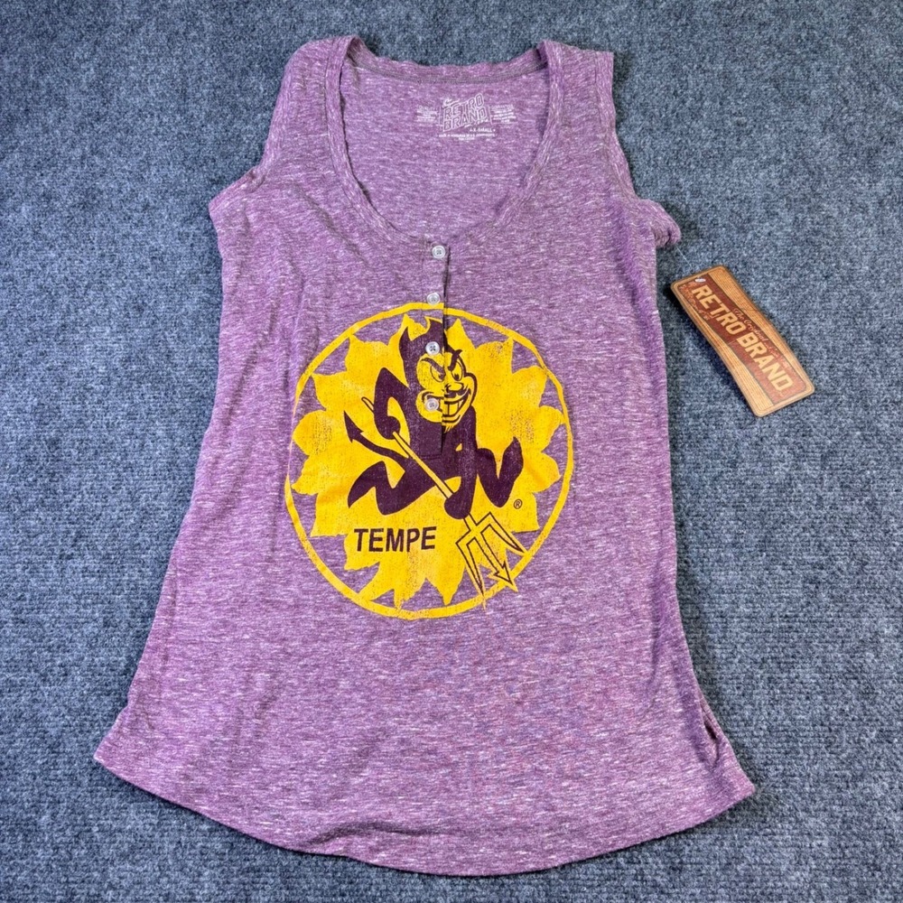 Retro Brand ASU Sun Devils Tank Top Women XS Purple Henley Sparky NWT Tempe NCAA